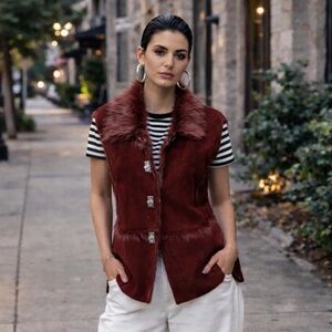 Faux Fur w/Faux Suede Vest burgundy XL luxury glam streetwear Lisa Int
